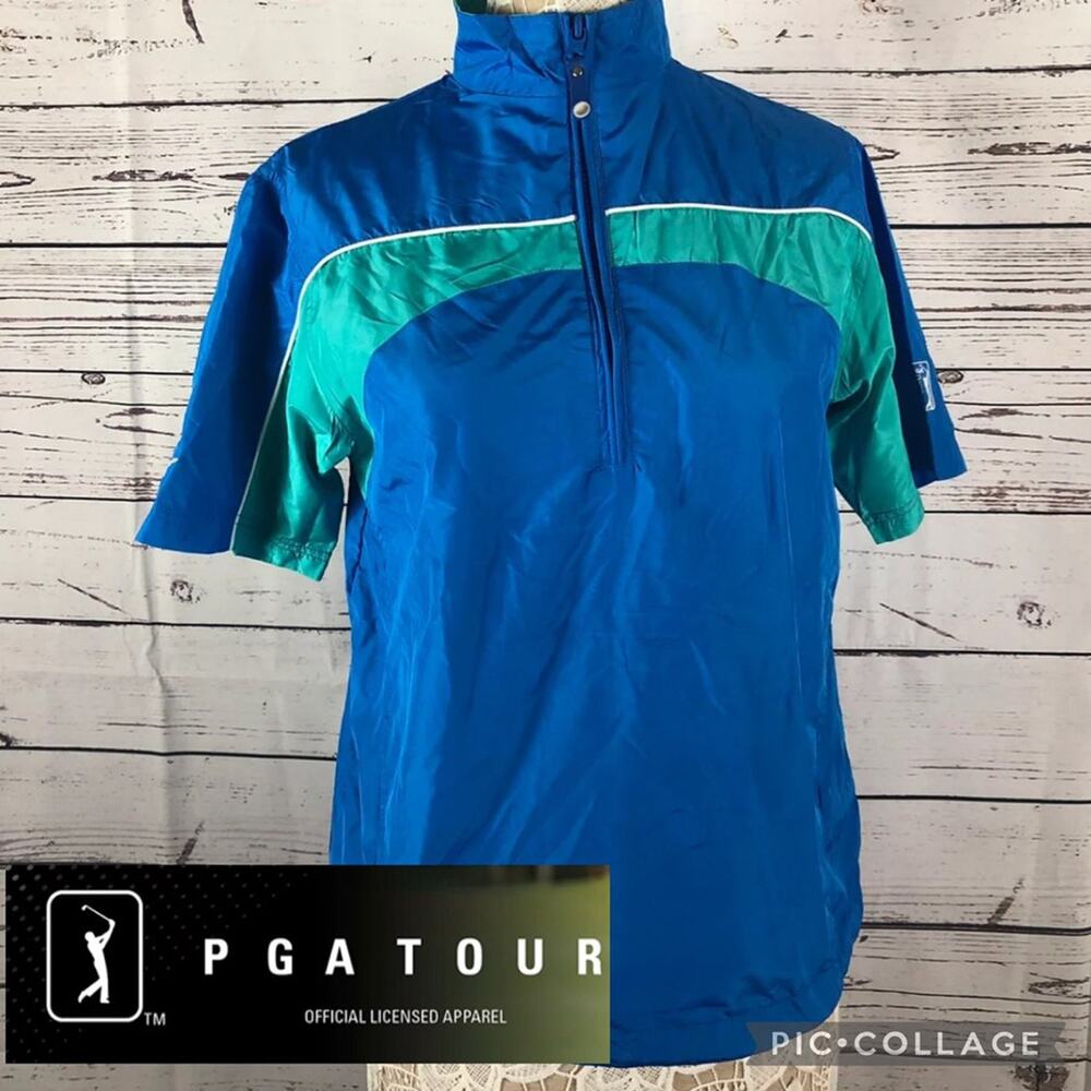 PGA Tour Junior Golf Windbreaker Blue Green 1/4 Zip Youth L Unisex NWT